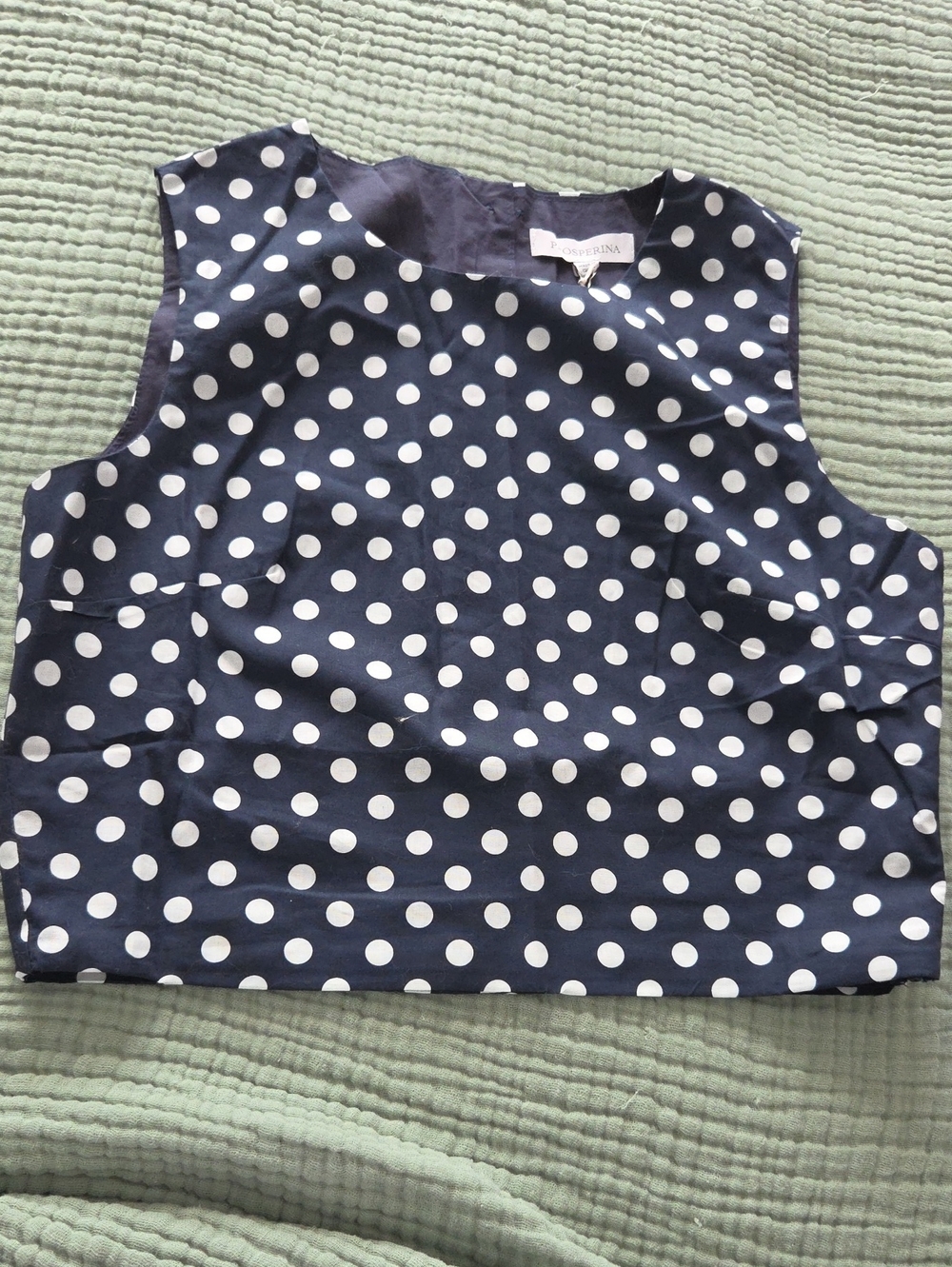 Polka Dot Sleeveless Navy and White Crop Top